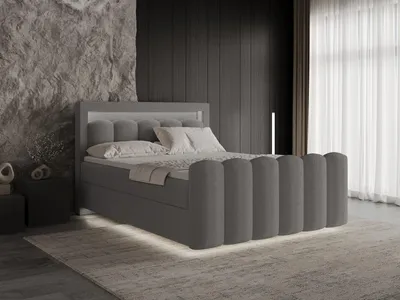 Produktbild von Chilly Möbel Design Bett Luméra - Komfort-Boxspringbett in Schwebeoptik mit Bettkasten, LED-Beleuchtung, Matratze und Topper 160x200 cm / H2 / Bouclé / Dunkelgrau