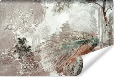 Produktbild von Muralo Selbstklebende Fototapete Für Wohnzimmer PFAU Ornamente Bäume Blätter Abstraktion Retro Br. 90cm x Hö. 60cm