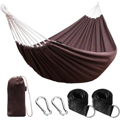 Produktbild von Hängematte Outdoor Baumwolle Braun Tragbar mit Baumgurten 300kg Belastbarkeit