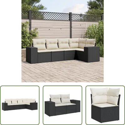 Produktbild von The Living Store 5-tlg. Garten-Sofagarnitur mit Kissen Schwarz Poly Rattan