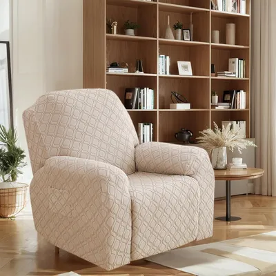 Obrázek produktu pro Potahy na pohovku Relax, potah na křeslo Relax, 4dílný elastický potah na pohovku Měkký žakárový potah na křeslo Potah na pohovku s kapsou pro 1 sedadlo, světle hnědý