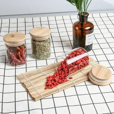 Produktbild von Bamboe Kruidenpotten Set - 10 Stück 200 ml - Luftdicht - Küchenlager mit Etikett - Vorratsbehälter für Getreide und Nüsse - 88 x 65 x 65 cm