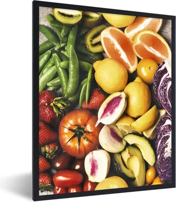 Produktbild von MuchoWow® Gerahmtes Poster Obst - Gemüse - Farben 60x80 cm - Poster mit Schwarzem Bilderrahmen Wandposter Rahmen Foto Bilder - Premium - Wanddeko Wohnzimmer