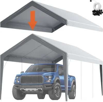 Produktbild von VEVOR Carport-Garagenzelt, 3 x 6 m, Garagendachzelt, wasserdicht und UV-geschützt, einfache Installation mit Spanngurten, Grau (nur Dachabdeckung, Rahmen nicht im Lieferumfang enthalten)