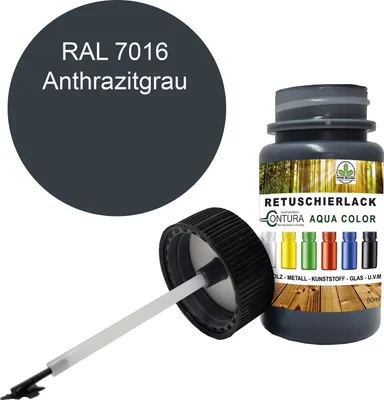 Produktbild von Reparaturlack Lackstift RAL Lack Pinselflasche 50ml. Farbe Holz Metall Möbel Auto Bad Retuschierlack - RAL 7016 Anthrazitgrau