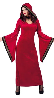 Produktbild von langes rotes Vampir Kleid mit weiten Ärmeln Kostüm für Damen Gr. M-XL, Größe:L