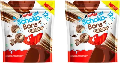 Produktbild von 2er Set Kinder Crispy Schoko Bons - Mittel 2x67g - Knuspriger Schokoriegel mit cremiger Schokoladenfüllung+Heartforcards Versandschutz