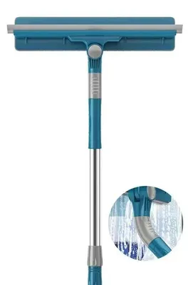 Produktbild von Fensterabzieher mit Teleskopstiel (bis 120 cm), 2-in-1-Abzieher, drehbar, fš¹r Fenster, Fliesen, Spiegel und Dusche