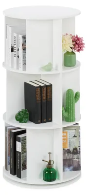 Drehbares Bücherregal, 15 Fächer, 104x50 cm, weiß