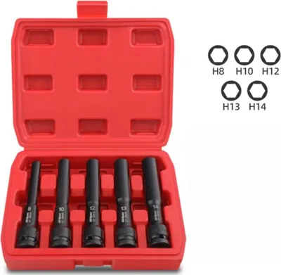 Produktbild von INF 5-teiliges Tiefes Sechskant-Schlagschrauber-Set - 1/2 Zoll, Chrom-Vanadium-Stahl