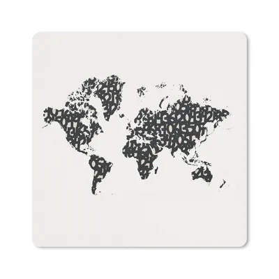 Produktbild von MuchoWow® Mauspad Mousepad Weltkarte - Schwarz - Weiß - Zahlen 20x20 cm - Mousepads - Maus Mat - Pad - Mausunterlage - Desk Mat - Bureauartikeln