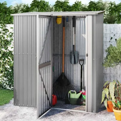 Image de Abri de jardin en acier - Espace de rangement pour outils - Stockage extérieur - Porte verrouillable - 180 x 97 x 210 cm - Gris