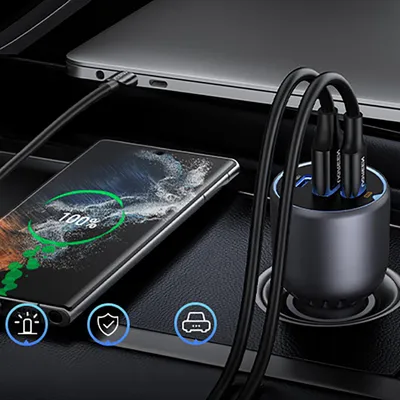 Obrázok produktu pre Ugreen 130W 3-Port Fast Car Char gray, Auto, Zapaľovač, Šedá