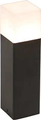 A black rectangular outdoor lamp with a white frosted top.
