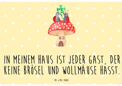 Produktbild von Mr. & Mrs. Panda Wandbild Marienkäfer Fliegenpilz DIN A4 - Gelb Pastell - Geschenk, tafel, wandtafel, Zuhause, Wohnung, Lustige Sprüche, Haus, Türschild, Fleigenpilzhaus