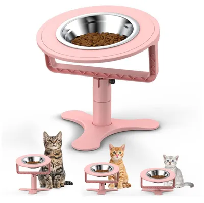 Image de Gamelle surélevée pour chat, inclinée à 15°, en acier inoxydable, avec 3 hauteurs réglables (6,1-15,2 cm), couleur rose