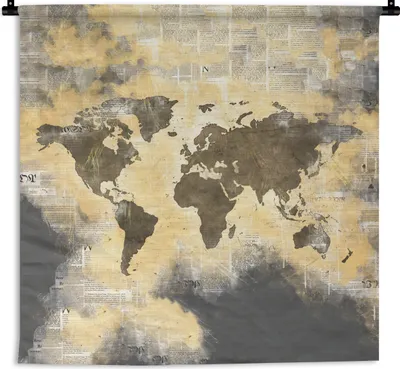 Produktbild von MuchoWow® Wandteppich Wandbehang Weltkarte - Zusammenfassung - Zeitungen 150x150 cm Tapisserie Dekoration Wandtuch - Wohnaccessoires - Modernes