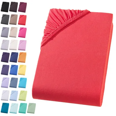Produktbild von Jersey Spannbettlaken 90-100x200 cm Spannbettuch 100% Baumwolle Bettlaken, Rot