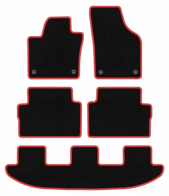 Image de Tapis de sol en moquette pour Seat Alhambra II 2010- (monospace) – jeu 4 pièces, noir/rouge, sur mesure – Wielganizator CARLUX