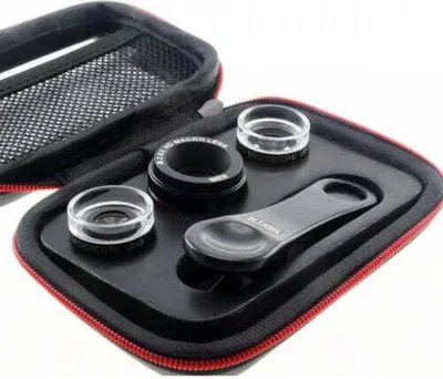 Produktbild von SYSTEM-S Makro Linse 3er Set mit Clip und Schutztasche in Schwarz für Smartphone