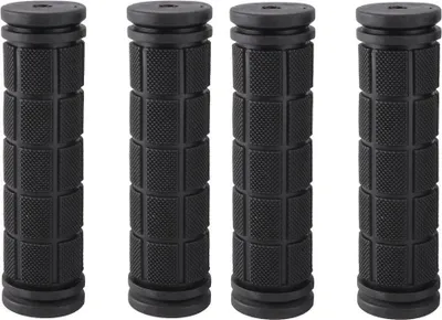 Immagine prodotto di 2 paia di manopole per manubrio di bicicletta [dritte] in gomma [antiscivolo] per MTB, bici da strada, bici pieghevole, bici da città, bici pieghevole | colore nero | manopole per manubrio di mountain bike | manopole per bicicletta [universale]