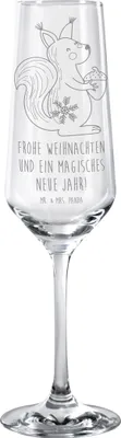 Produktbild von Mr. & Mrs. Panda Champagnerglas Eichhörnchen Weihnachten - Transparent - Geschenk, Neujahr, Sektglas, Frohe, Glas, Trinkglas, Weihnachtsgruß, Vogel, Sektflöte, Sektkelch