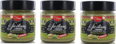Produktbild von 3x Dolgam I Siciliani Crema Spalmabile al Pistacchio Crunchy Knusprige Pistazien Streichfähige Creme Pistazien-Streichcreme mit Gehackten Pistazien 200g Frei von Palmöl Glutenfrei
