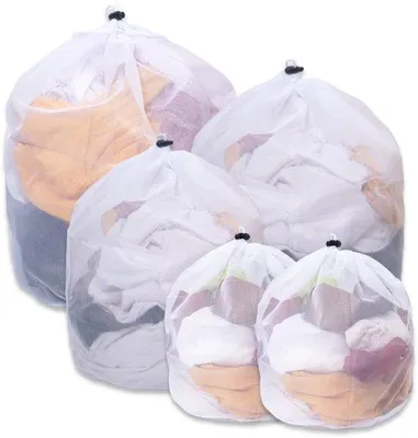 Immagine prodotto di Ibenzoa® Set di 5 sacchetti per il bucato a maglia fine (2×30×40, 40×50, 50×60, 60×80 cm) in poliestere con coulisse – protezione per biancheria intima, magliette e capi delicati