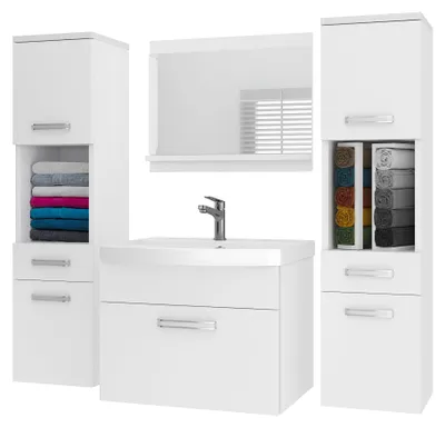 Produktbild von BELINI Badmöbel Set PRI M6 120 cm Weiß Matt - Moderner Badschrank mit Waschbecken & Spiegel, Vollausstattung Wandmontage
