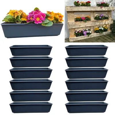 Image de set de 12 bacs à fleurs Balconnière Insert adapté aux palettes Europe pour fleurs, herbes aromatiques et fruits 12 pièces 37cm