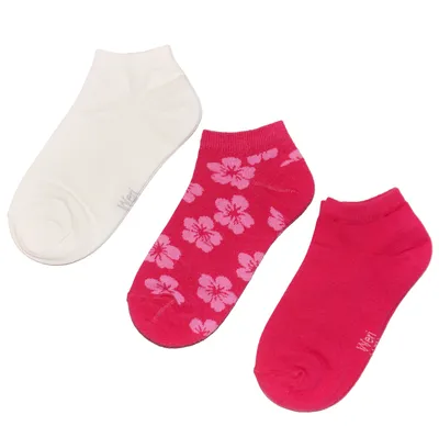 Productafbeelding van Kousen voor sneakers, voor meisjes en dames, 3-pack, katoen, Hawaii, felle roze, maat 39-42