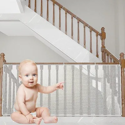 Productafbeelding van Veiligheidsnet voor trappen voor kinderen en baby's - Balkonveiligheidsnet, kinderhek voor trappen, hekwerk, veiligheidsnet voor kinderen - 2 x 79 cm, wit