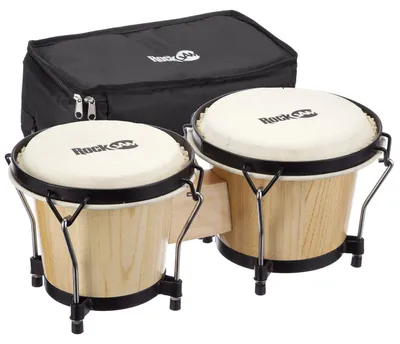 Zdjęcie produktu dla Zestaw bongosów RockJam RJ-100300 (7" i 8") z wyściełaną torbą i kluczem do strojenia, kolor naturalny