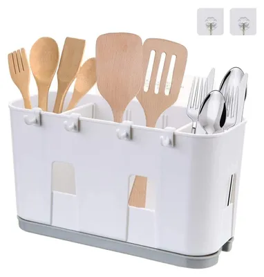 Image de Solidchoice - Étagère de séchage pour ustensiles de cuisine avec égouttoir et 3 compartiments