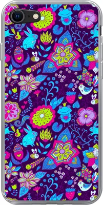 Produktbild von MuchoWow® Handyhülle Schutzhülle Hülle für Telefoonhoesje iPhone 7 Mädchen - Kaninchen - Rosa - Muster - Mädchen - Kinder - Kinder Silikon Softcase Handy Hülle - Kartenhalter