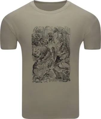 Produktbild von Diarbo Herren T-Shirt mit Aufdruck Alice im Wunderland Alice mit Tieren Khaki Gr.M