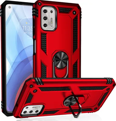 Obrázek produktu pro Pouzdro pro Motorola Moto G Stylus 2021 dvouvrstvé robustní, vojenská ochrana pouzdro s držákem prstenu a stojánkem červené
