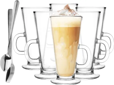 Produktbild von Glasmark Krosno Gläser 6er Set 0,25 Liter Mit Löffel Kaffeegläser Teegläser Kaffee Tee Glas Latte Macchiato Gläser Trinkgläser Kleine Gläser 6x 250 ML