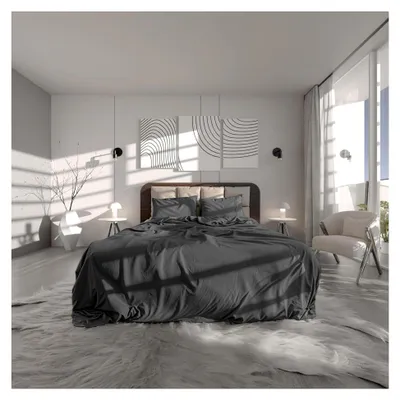 Produktbild von Bettwäsche 135x200 cm, Bettbezug aus 100% ägyptischer Baumwolle, für Allergiker geeignet, weich, mit Bordürenstickerei, inklusive Kissenbezug 80 x 80 cm, Dunkelgrau