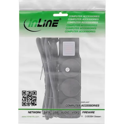 Zdjęcie produktu dla InLine 16493O, 3 m, Typu F, IP44, Czarny, Plastik, 3 x gniazdo sieciowe