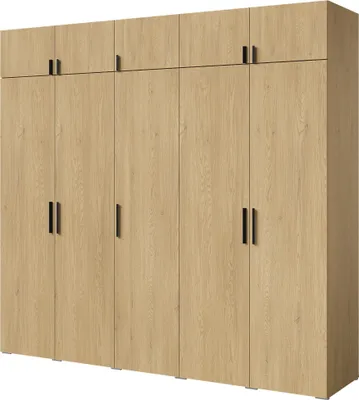 Kleiderschrank, Drehtürenschrank Cremona Eiche mit Ablageflächen und Kleiderstangen Breite 250 cm