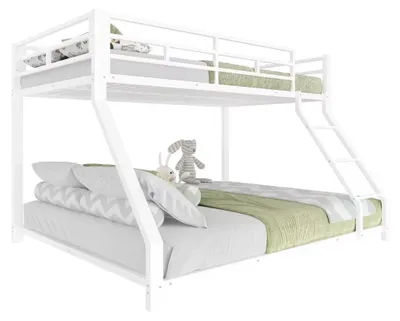 Image de Lit superposé en métal - Lit supérieur : 90 x 200 cm - Lit inférieur : 140 x 200 cm - Barre de sécurité - Large échelle - EN747 - Blanc