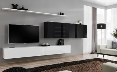 Produktbild von Weiß  Wohnwand 2x TV-Ständer Sideboard Wohnzimmermöbel Wandschrank Designer