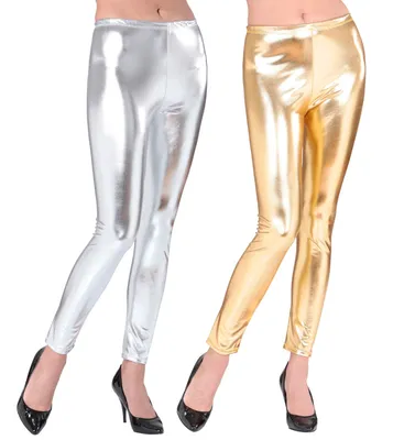 Produktbild von Metallic Damen Leggings glänzend, Farbe:Silber, Größe:S/M