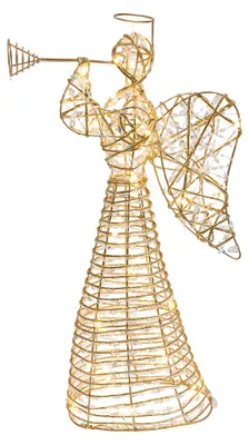 Obrázek produktu pro Vánoční dekorace Clayre & Eef s LED osvětlením, anděl, 28x10x51 cm, kov, zlatá barva, napájení 3xAA baterie