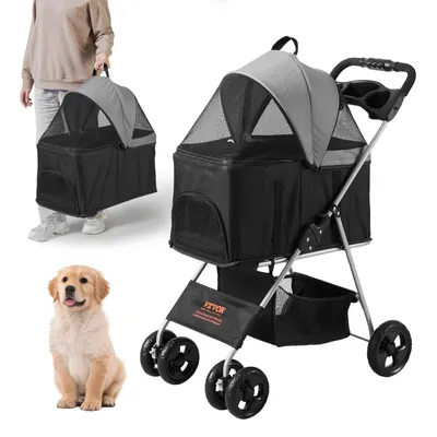 Produktbild von VEVOR Hundebuggy 79x46x102cm Hundewagen 16kg Tragfähigkeit Faltbar Hundetrolley Aluminium-Rahmen 600D Oxford-Gewebe Nylon-Netzfenster 4 EVA-Räder Hundebox Tierbuggy Katzenbuggy Haustier Transport