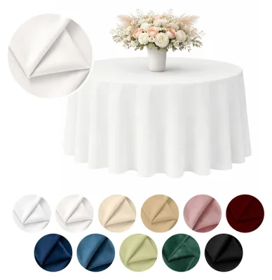 Produktbild von MEBLE ODNOWA, Runder Tischdecken-Bezug, Matter Samt-Tischdecke, Milchweiß, Ø 320 cm, Velours, Bankett und Hochzeitstischdecke, Tischschutz, Elegant, Formstabil, Elastisch, Strapazierfähig, Maschinenwaschbar