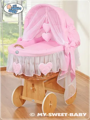 Produktbild von MY SWEET BABY Babybett Naturfaser Rosa mit Verstellbarem Dachfenster und Premium Matratze