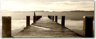 Produktbild von Tulup® Glas-Bild Wandbild aus Glas - 125x50 - Wandkunst - Wandbild hinter gehärtetem Sicherheitsglas - Dekorative Wand für Küche & Wohnzimmer  - Landschaften - Hölzerner Pier - Braun