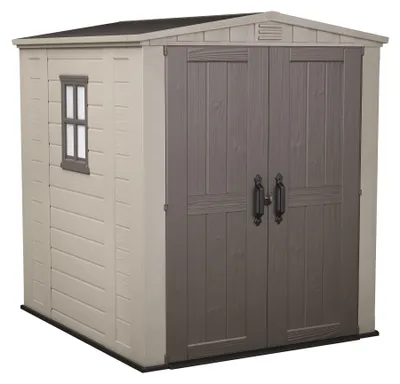 Produktbild von Factor 6x6 - Gartenhaus 178x208x195,5 cm 2 Türen zur Werkzeugaufbewahrung Holzoptik-Finish aus beigem Harz